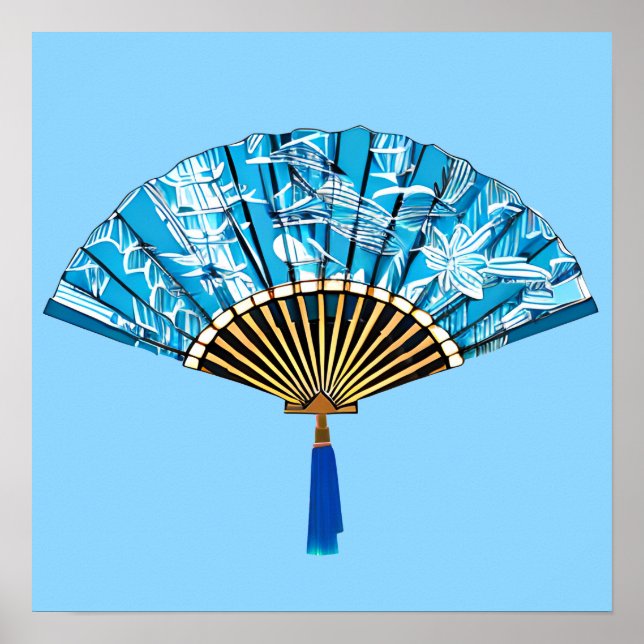 Póster Ventilador japonés en azul turquesa y blanco (Frente)