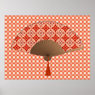 Póster Ventilador japonés, Shippo Motif, Naranja mandarín