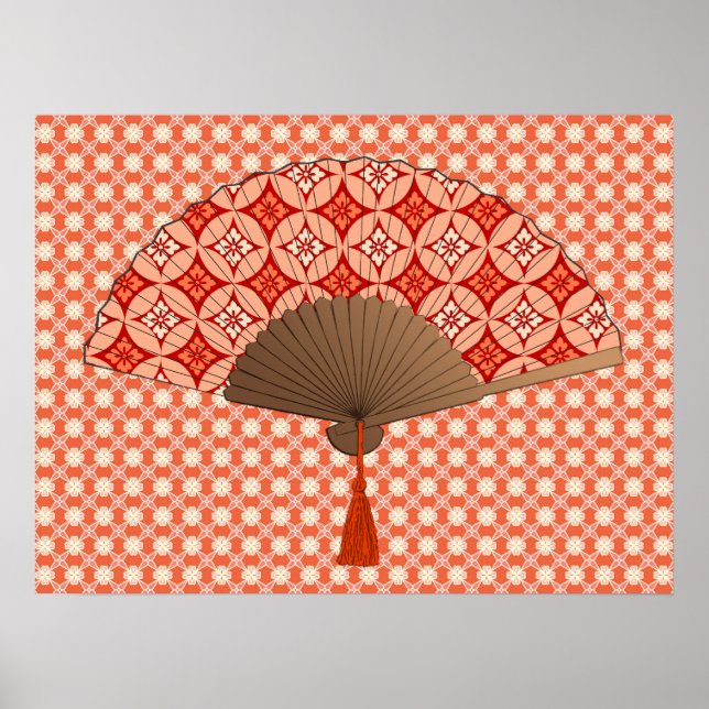 Póster Ventilador japonés, Shippo Motif, Naranja mandarín (Frente)