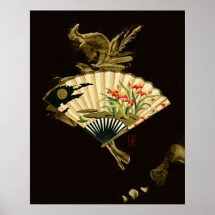 Póster Ventilador oriental con borde horizonte