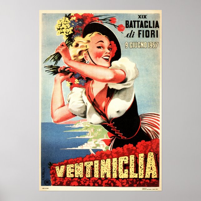 Póster VENTIMIGLIA ITALIA Festival Viaje italiano de époc (Frente)
