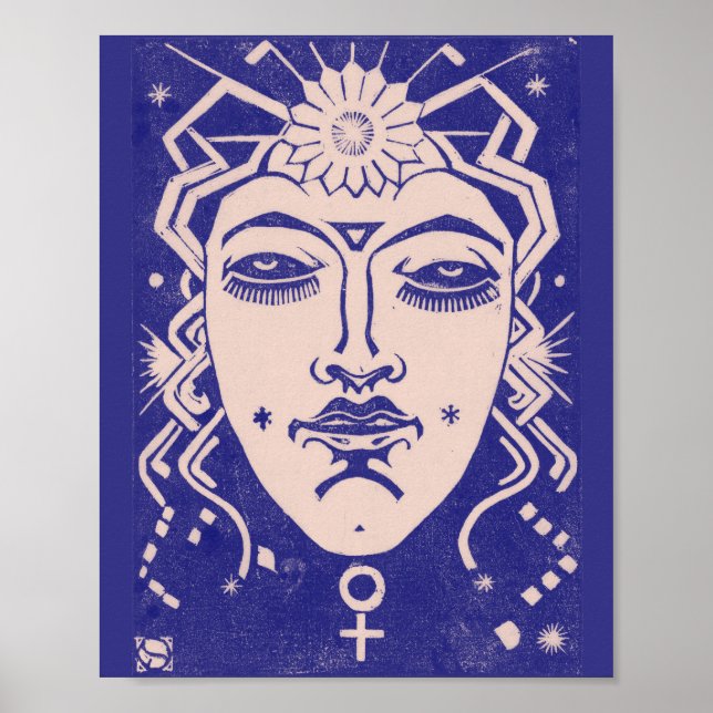 Póster Venus Afrodite diosa de la mitología del amor azul (Frente)