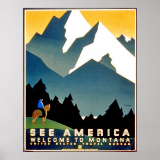 Póster Ver América, bienvenido a las montañas Montana, añ