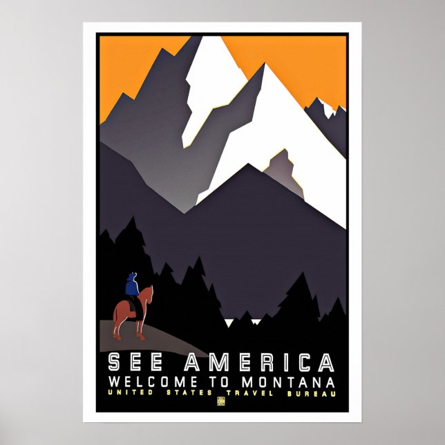 Póster Ver America Montana Vintage Travel (Frente)