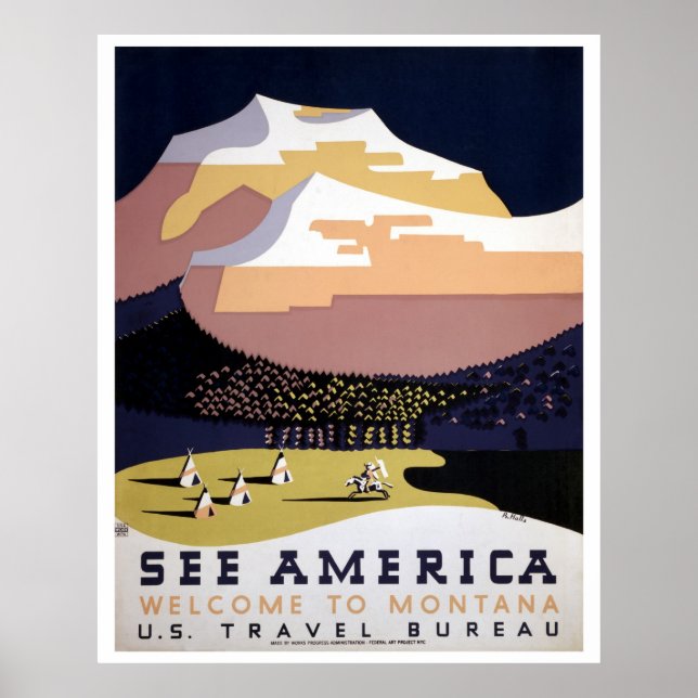 Póster Ver América, Montana WPA Viajes (Frente)