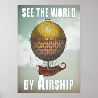 Póster Ver el mundo de la aerolínea Nautisme Steampunk Tr