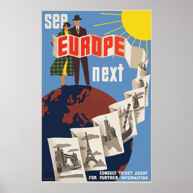 Póster Ver Europa Siguiente Poster de Viajes Vintage (Frente)