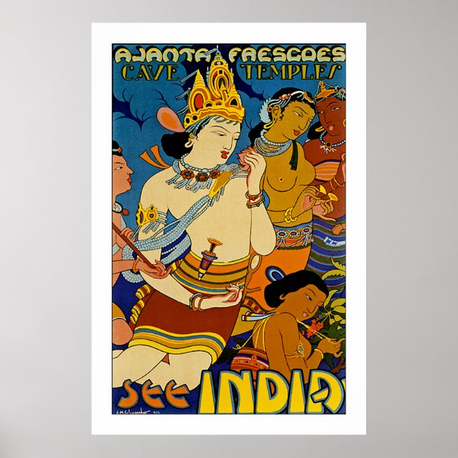 Póster Ver India - Ajanta Frescoes (Frente)
