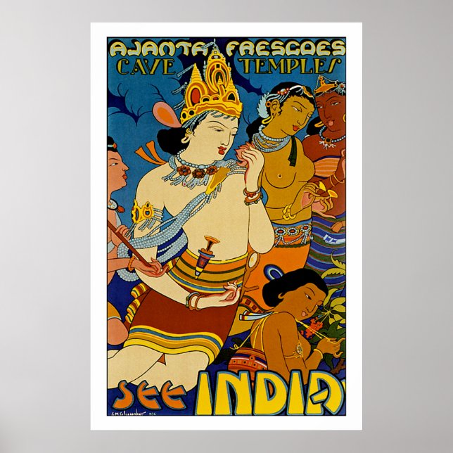 Póster Ver India ~ Ajanta Frescoes (Frente)