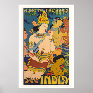 Póster Ver India Frescos de Ajanta Templos de Cuevas Anti
