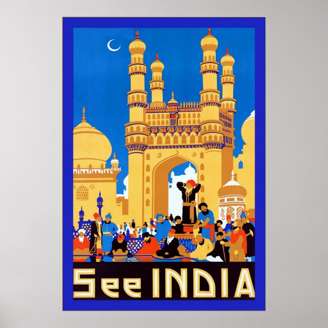Póster Ver India ~ Hyderabad ~ Viajes de época (Frente)