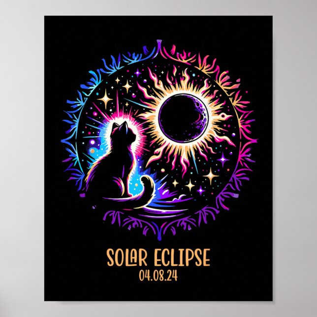 Póster Ver Totalidad Abril 8 2024 Gato de Astronomía Love (Frente)