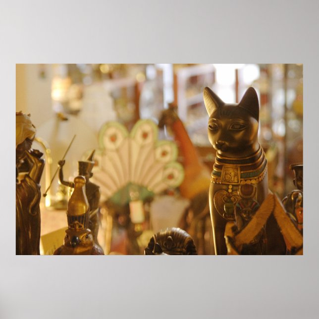 Póster Ver ventana con escultura de gato (Frente)