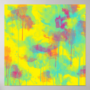 Póster Verano abstracto Salpicaduras de acuarela divertid
