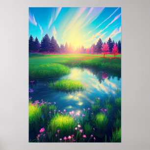 Póster Verano amanecer en Serene Meadow
