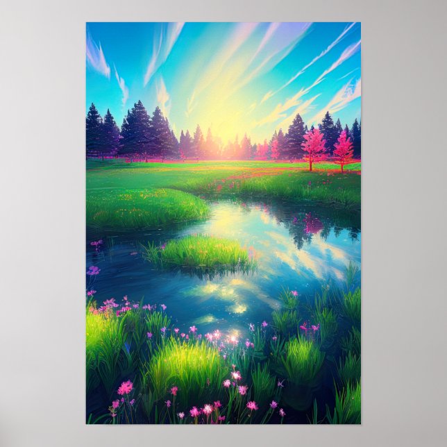 Póster Verano amanecer en Serene Meadow (Frente)