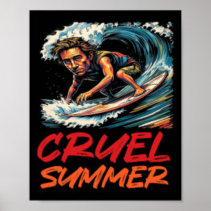 Póster Verano cruel surf de ola retro vacaciones de vacac