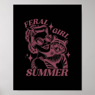 Póster Verano de chica asilvestrada mapache lindo mapache