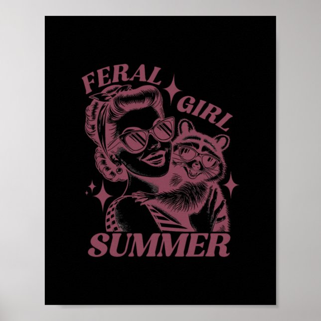 Póster Verano de chica asilvestrada mapache lindo mapache (Frente)