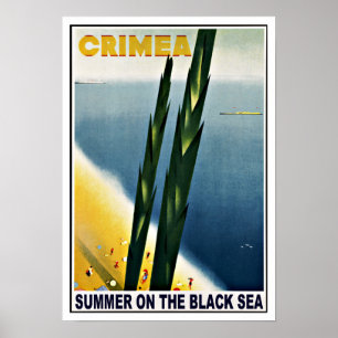 Póster Verano de Crimea Rusia en el vintage del Mar Negro