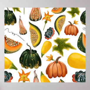 Póster Verano de girasoles: Patrón de acuarela de época