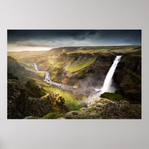 Póster Verano de la cascada el   de Haifoss en Islandia