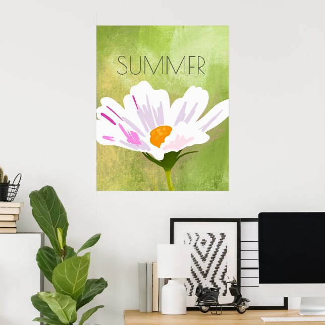 Póster Verano de las flores del Cosmos Blanco (Oficina en casa)