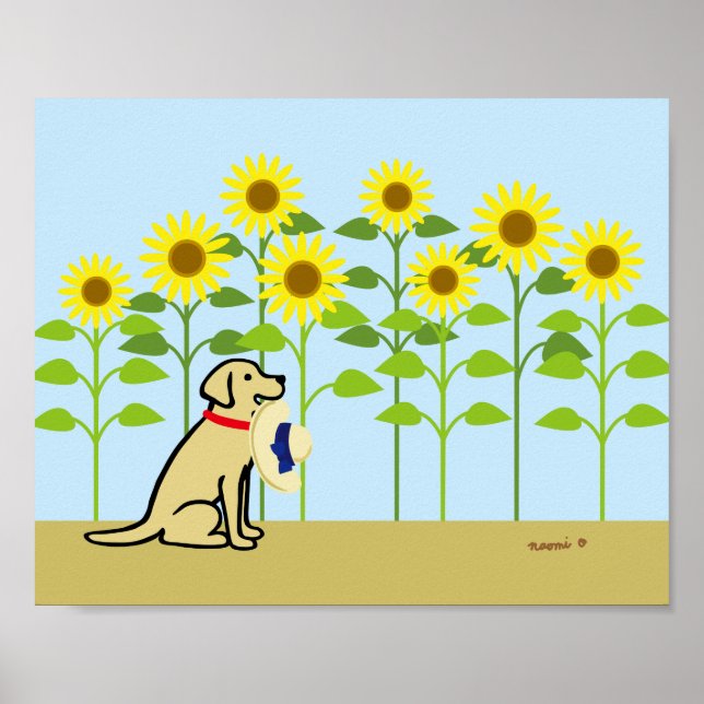 Póster Verano de los Labradores Amarillos y los girasoles (Frente)
