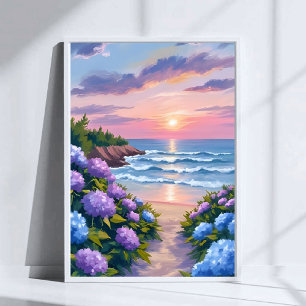 Póster Verano de Nueva Inglaterra   Pintura de Playa de H