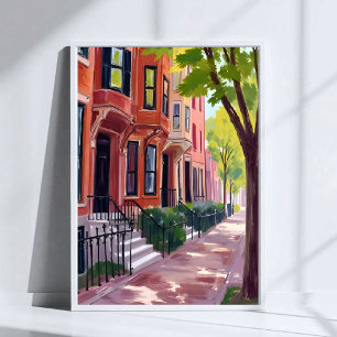Póster Verano en Boston   Casas de Piedra Marrón en Massa