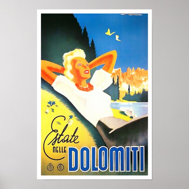 Póster Verano en Dolomitas Italia Viaje vintage (Frente)