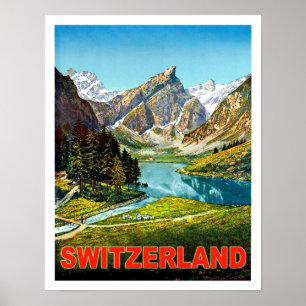 Póster Verano en las montañas de Suiza, viajes vintage