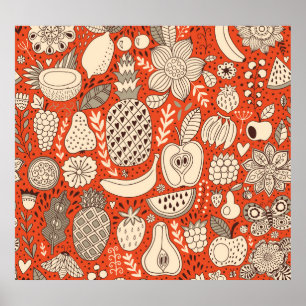 Póster Verano Fruit Doodle Vintage