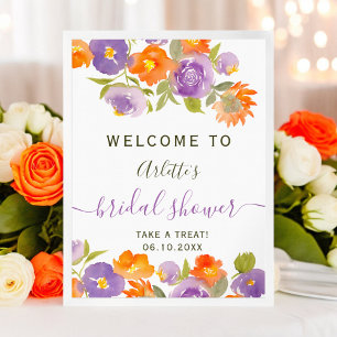 Póster Verano Naranja morado Floral Boho Noal bienvenida