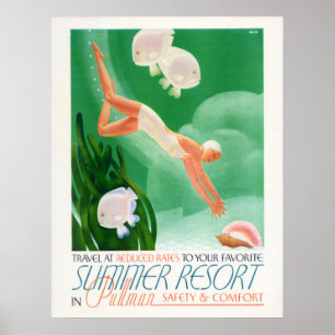 Póster VERANO RESORT Mujer en viaje de buceo