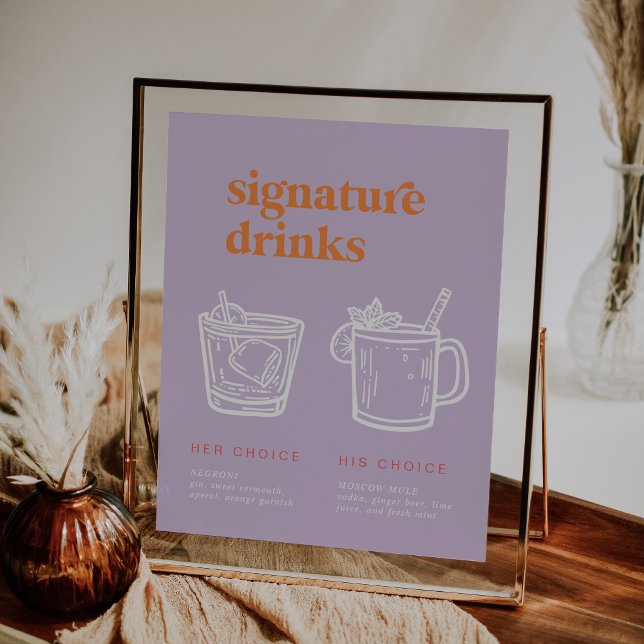 Póster Verano retro | Naranja púrpura Rótulo de bebidas (Retro Summer | Purple Orange Signature Drinks Sign)