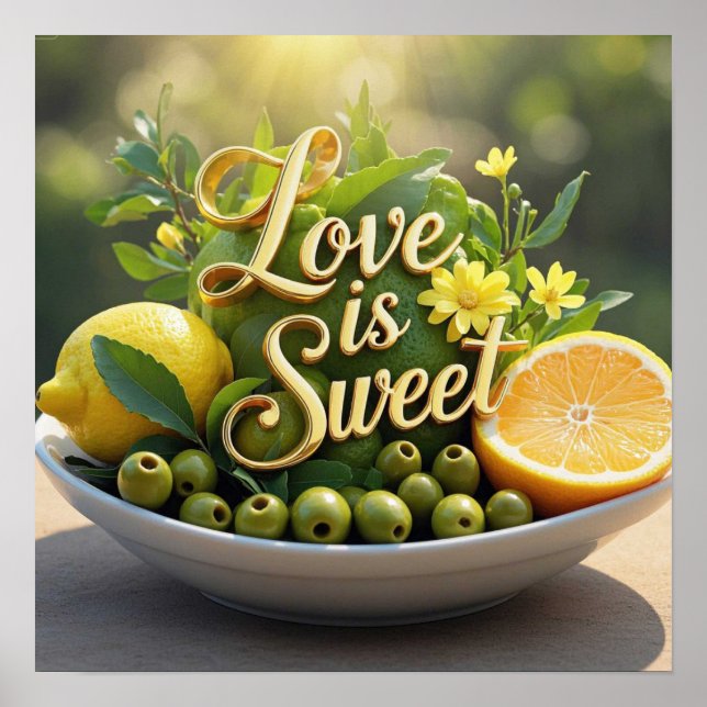 Póster Verano soleado Lemones, aceitunas, rodajas de cítr (Frente)