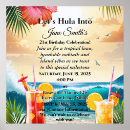 Póster Verano Tropical Fiesta de Playa Luau 21 cumpleaños