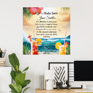 Póster Verano Tropical Fiesta de Playa Luau 21 cumpleaños
