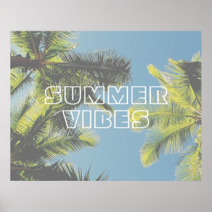 Póster Verano Vibes Tropical Palm Tree Green Blue Sky