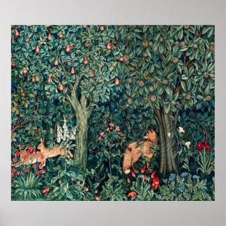 Póster VERDAD, ANIMALES FORESTALES Hares, Fox, Floral Ver