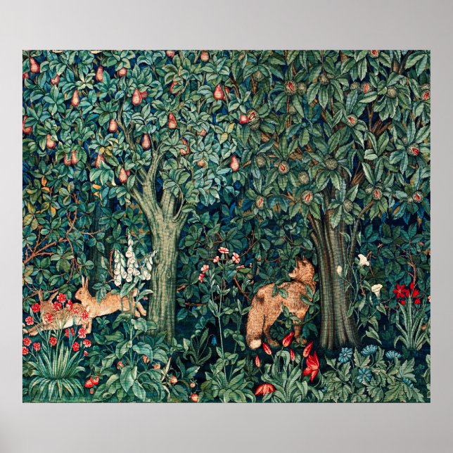 Póster VERDAD, ANIMALES FORESTALES Hares, Fox, Floral Ver (Frente)