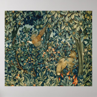 Póster VERDAD, ANIMALES FORESTALES Pheasant, Fox, Green F