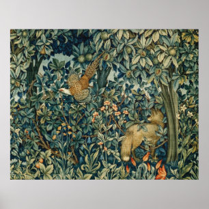 Póster VERDAD, ANIMALES FORESTALES Pheasant, Fox, Green F