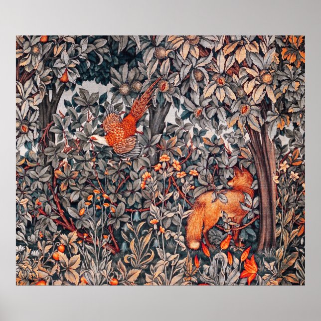 Póster VERDAD, ANIMALES FORESTALES Pheasant, Red Fox, Flo (Frente)
