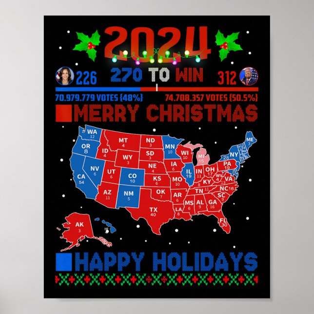 Póster Verdadera Navidad en el mapa electoral de 2024 Tru (Frente)