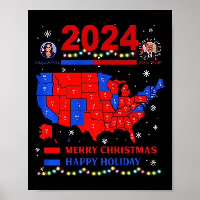 Póster Verdadera Navidad en el mapa electoral de 2024 Tru (Frente)