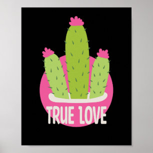 Póster Verdadero amor Kawaii cactus verde y rosa