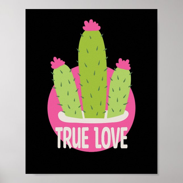 Póster Verdadero amor Kawaii cactus verde y rosa (Frente)