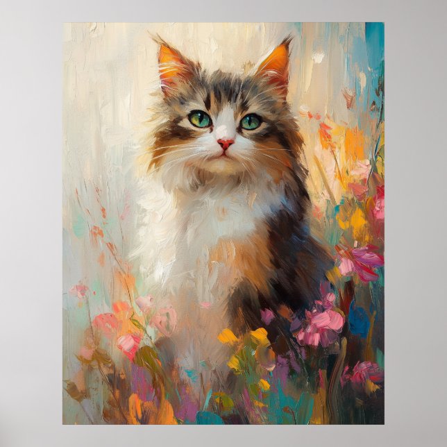 Póster Verdant-Eyed Maine Coon in Spring Flowers (Frente)